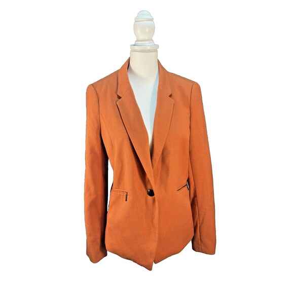The Limited Rust Orange 1 Button Blazer Suit Jacket Women's size L Zipper Pocket - Picture 4 of 9